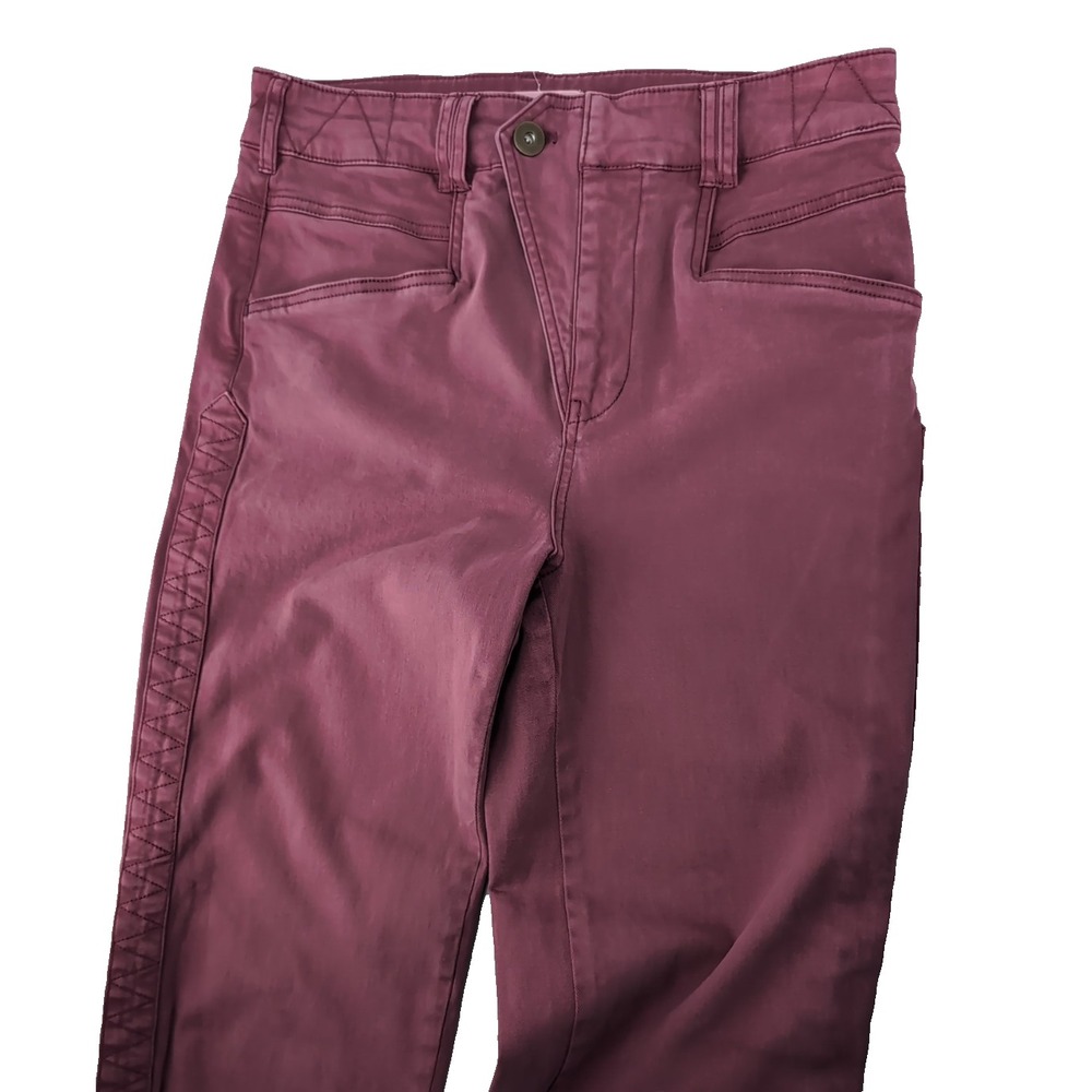 Anthropologie Burgundy Slim Pants Embroidered Side Seam Size 29X27